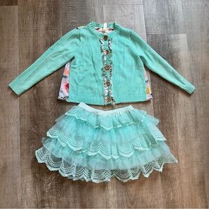 Matilda Jane Mint Green Kids floral cardigan and Tulle/Lace Skirt